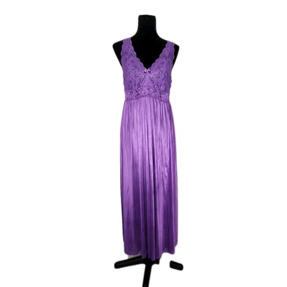 ShadowLine Other - Vintage Shadowline Purple Lace Bodice Nylon Nightgown Women’s Large #31737